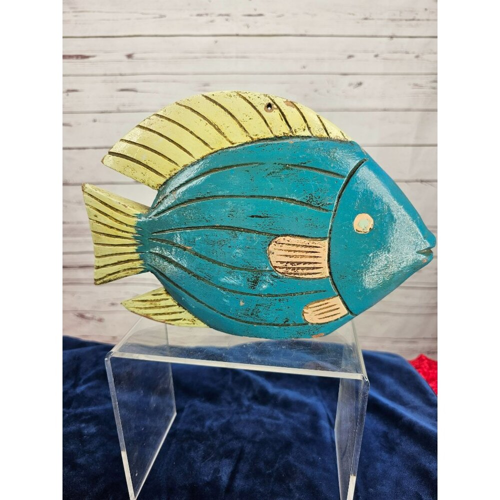 Wooden Handmade Fish Sculpture Home Decor Nautical Beach Art Piece Rustic